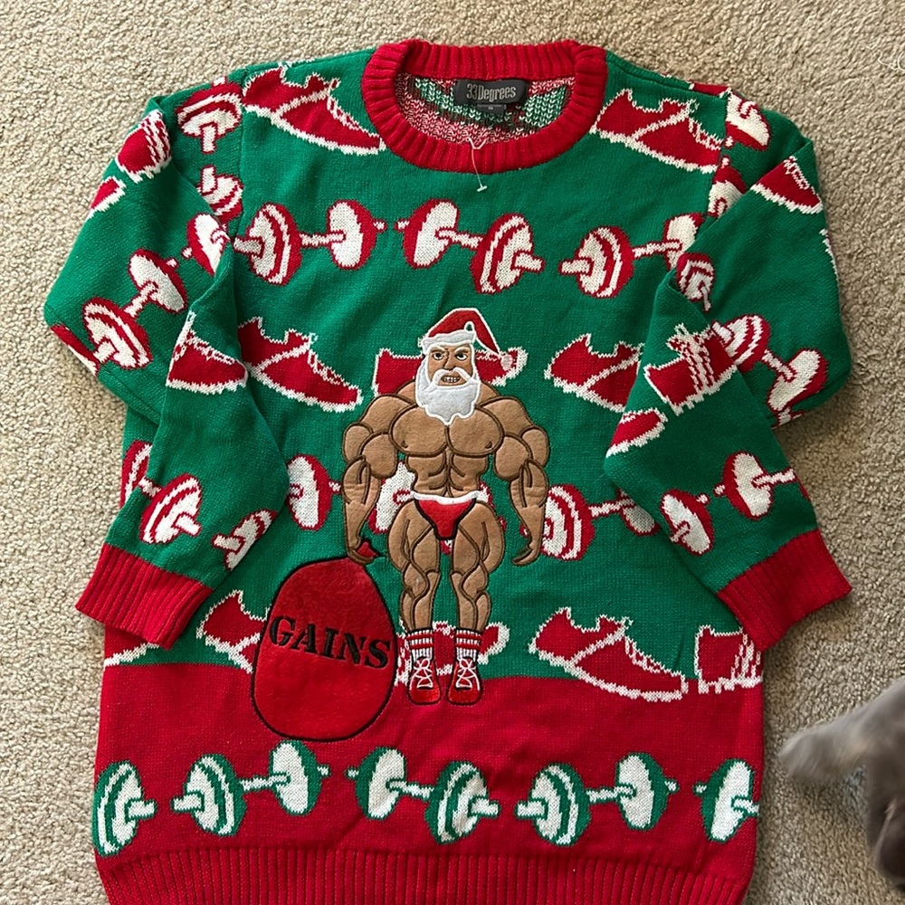 New Ugly Christmas Sweater_ Buff Santa_Gym Sweater Holiday_ Party_ sz small